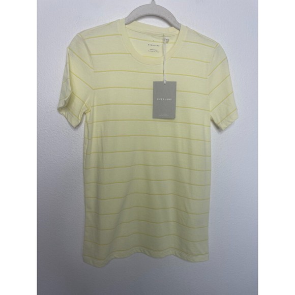 Everlane Small Organic Cotton Striped Tee Yellow Crewneck Short Sleeve NWT - Picture 2 of 9